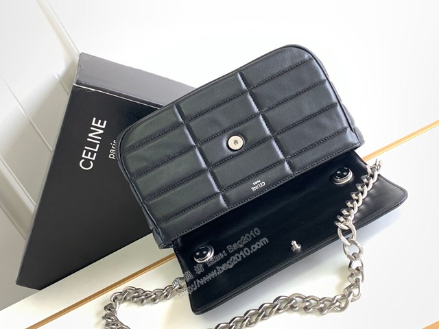 Celine專櫃2022新品絎縫鏈條羊皮斜挎包 賽琳MATELASSé MONOCHROME絎縫羊皮革鏈條肩背包 sldj2369